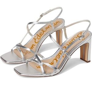 Sam Edelman Women's Silver Leaf Emmie Heeled Sandal, Soft Silver, 6